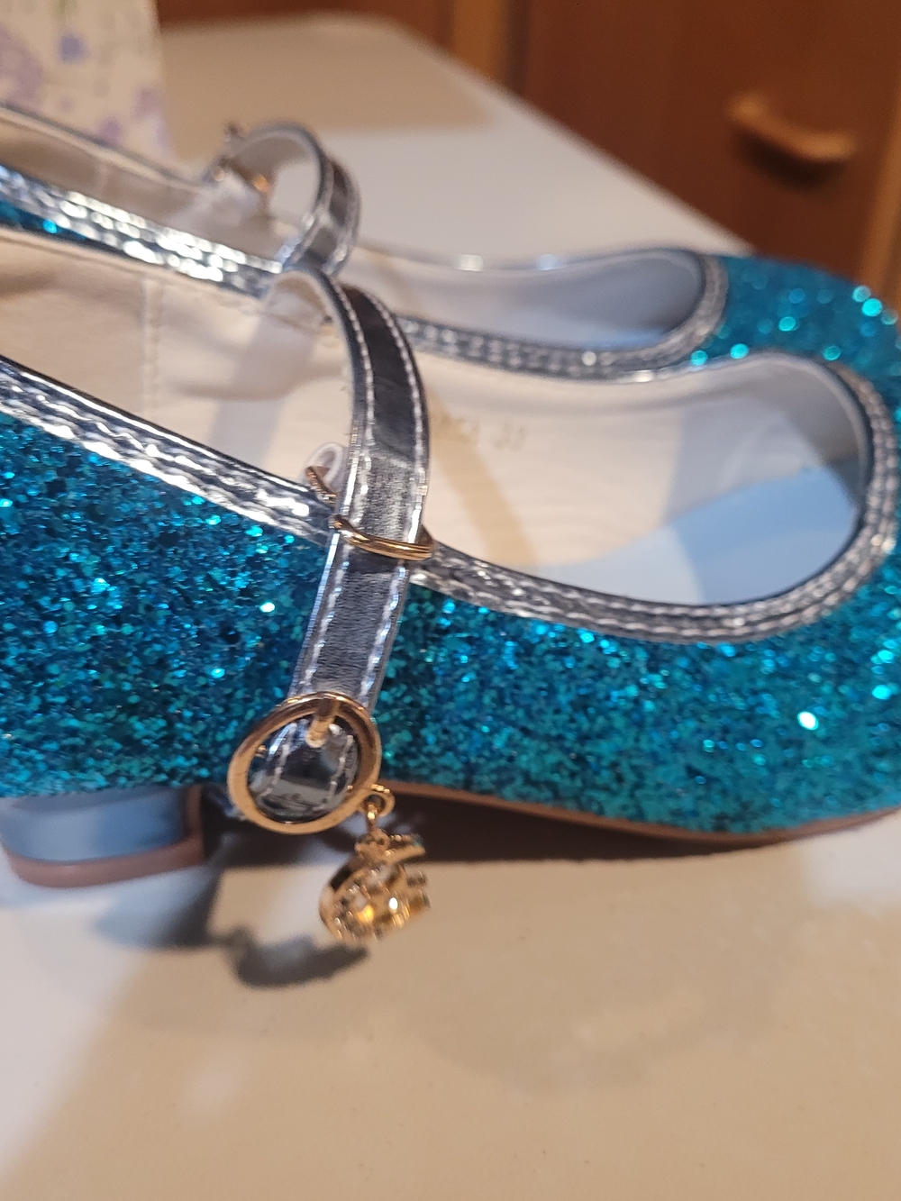 Girls Sparkle Teal Mary Jane Shoes with Charm